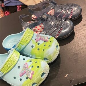 CROCS Kids Light Blue & Lime Green Clogs with Mermaid Jibbitz